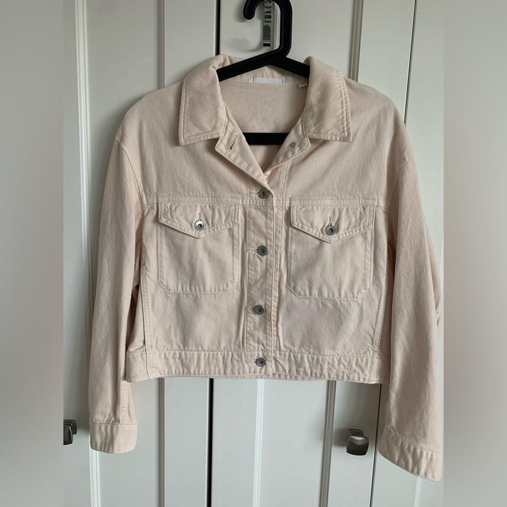 Uniqlo Pale Pink Cropped Denim Jacket